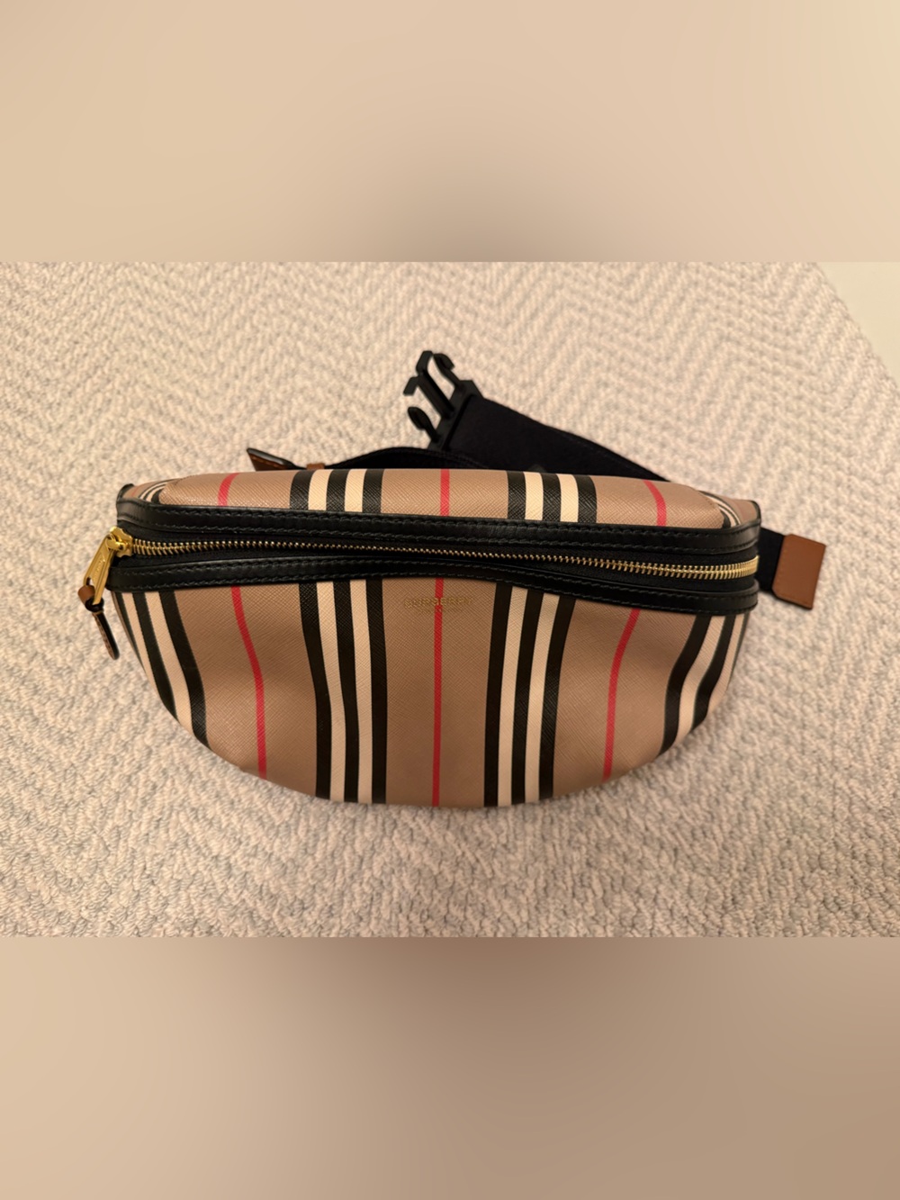 Burberry Classic Striped Women's Bum/Waist Bag - Tan/Black/Red